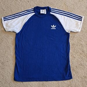 Adidas Blue and White Trefoil Raglan Sleeve Tee LARGE